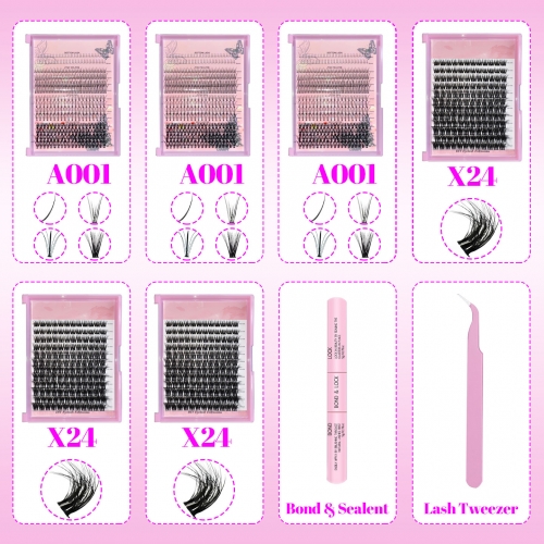 Mixed Lengths Cluster Kits from Natural to Mega Volume A001 A001 A001 X24 X24 X24  including 6 boxes clusters 1 Glue bond &