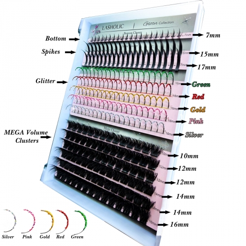 "Glitter Collection" 5 Glitter Colors & Spikes & MEGA Cluster Kit