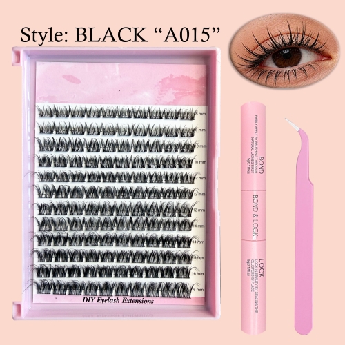 BLACK “A015” Thin Band Wispy Natural Soft Clusters