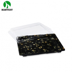 印花寿司盒日式拼盘寿司托盘环保塑料带盖打包盒