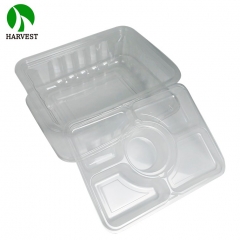 32盎司环保透明PET长方形沙拉盒带分隔盘