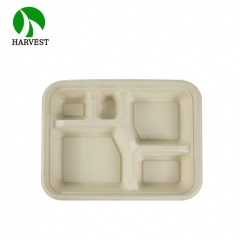 Japanese style 5 compartments sugarcane bagasse pulp disposable bento box