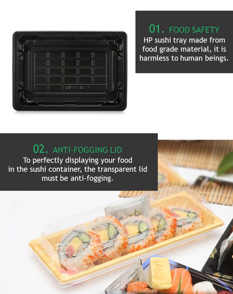 Harvest HP sushi tray’s lid is anti-fogging. It means there are not easily forming drips on lid keeping it transparency.
