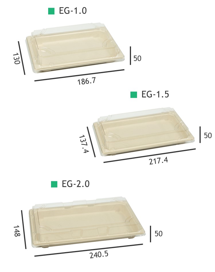 sugarcane pulp sushi tray, fiber pulp sushi tray, disposable sushi packaging, sustainable packaging