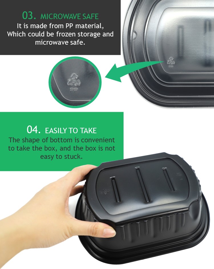 disposable plastic hot food to go container is microwave safe.