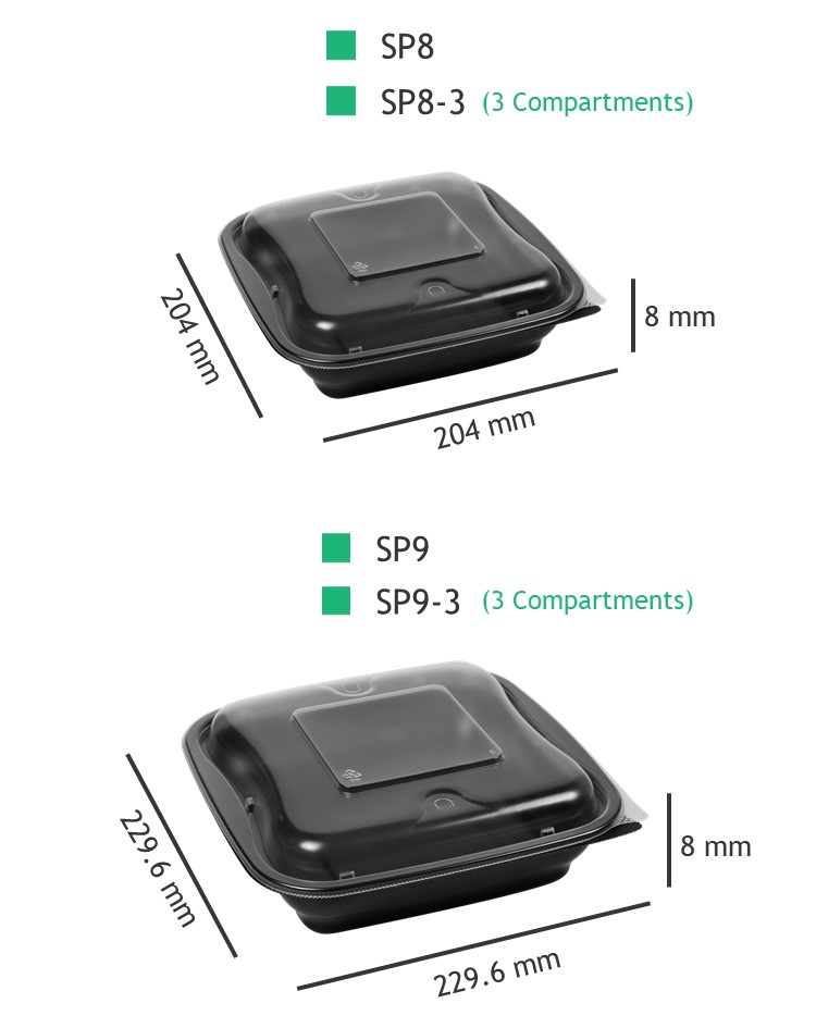 For the 8 inch and 9 inch food container, we also provide 3-compartment for you. It is convenient for separate the different food, so that they wouldn't change the taste by each other.