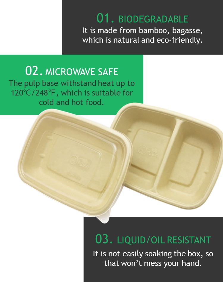 Biodegradable Compostable Bagasse Pulp Disposable Food Container