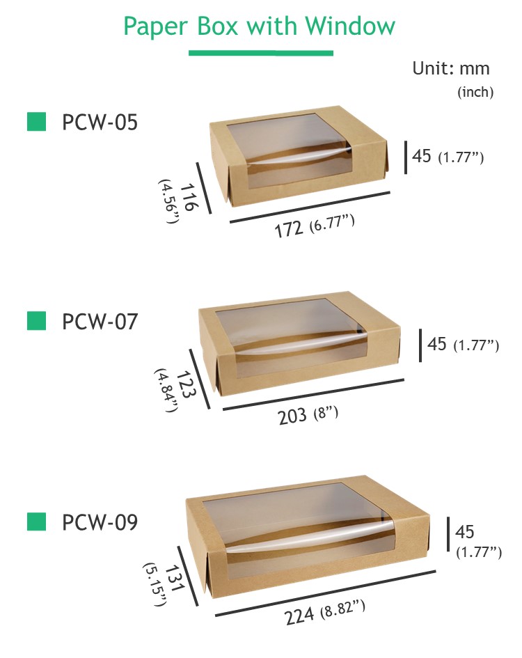 paper box with window, sushi bow with window, various sizes paper box