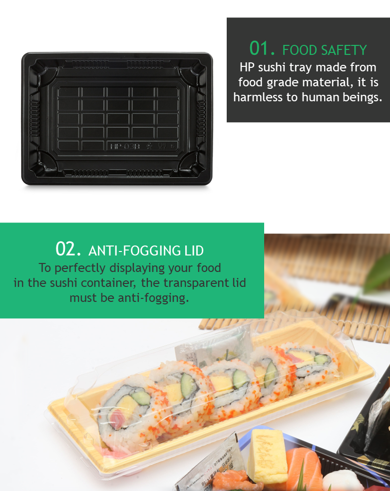 Disposable Custom Printed Paper Sushi Food Tray with Plastic Lid