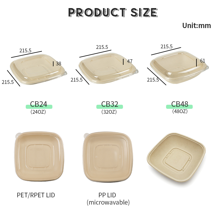 Harvest Food Packaging  CR Rectangle Series Biodegradable Food Container,  Compostable Food Container, Sustainable Food Packaging