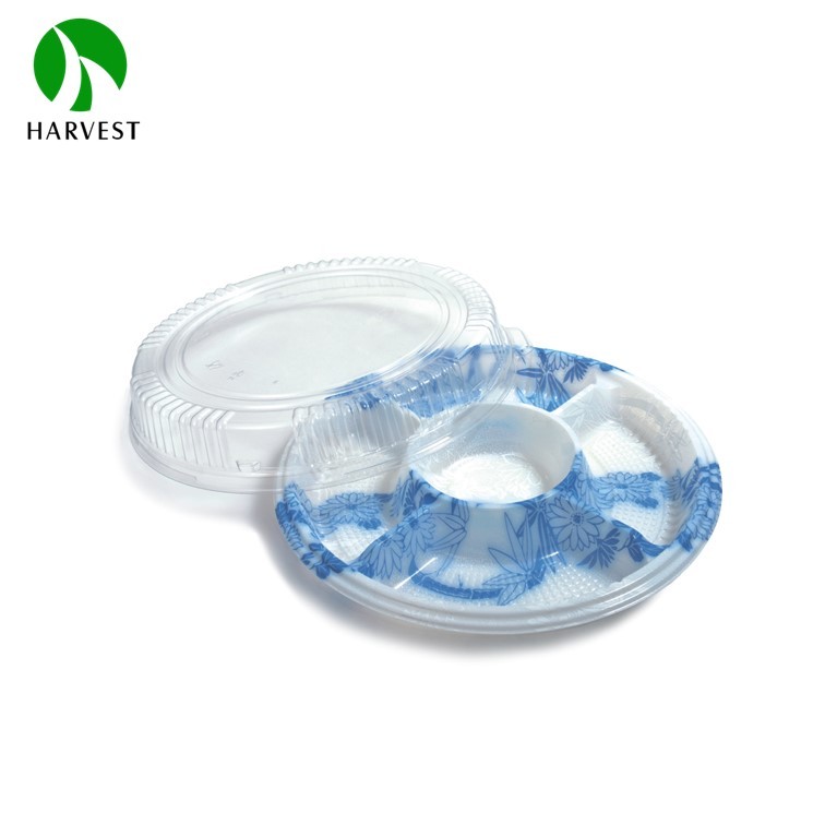 Plastic round box food tray packaging with compartments
