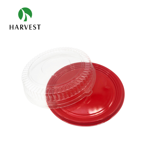 Transparent lid and red base round clear plastic packaging box for cake