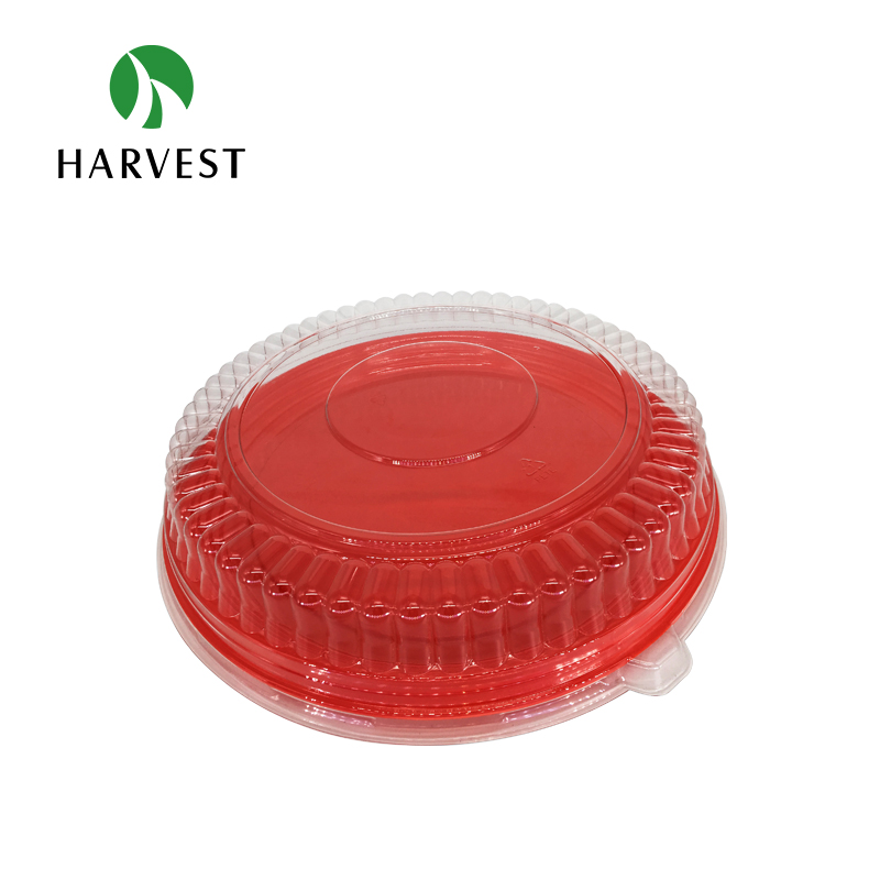 Transparent lid and red base round clear plastic packaging box for cake