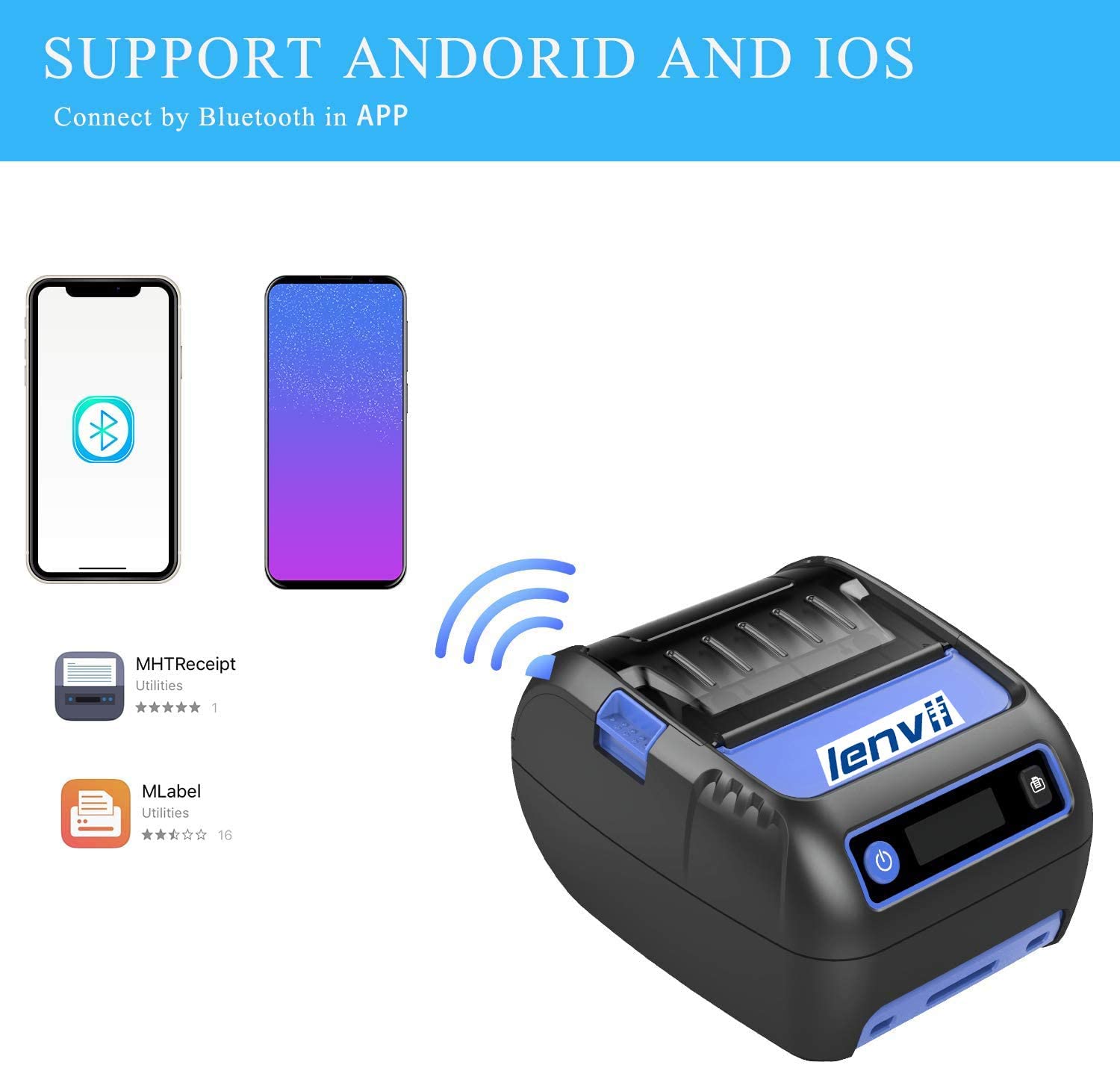 LENVII LV-399B 58MM Bluetooth Thermal Label Printer 2 Inch Barcode