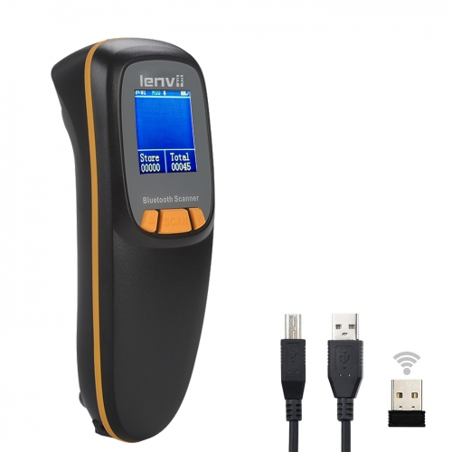 Portable Barcode Scanner Wearable Barcode Reader Bar Code Scanner App Bluetooth Wireless and Wired 3 in 1, Large Storage Space and Long Standby Time | LENVII R777 Black White