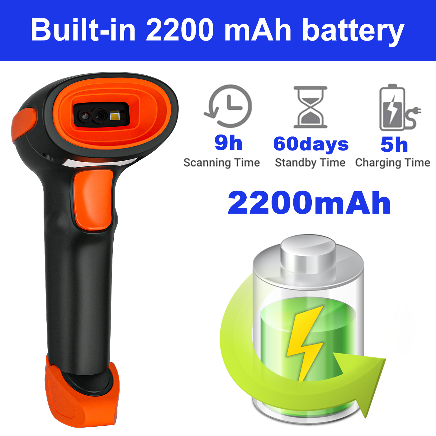 Wireless barcode scanner with long battery life