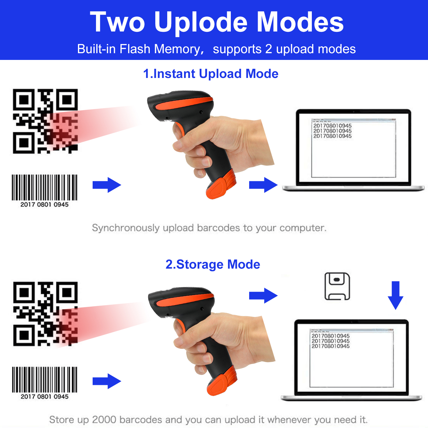 Wireless barcode scanner for warehouse