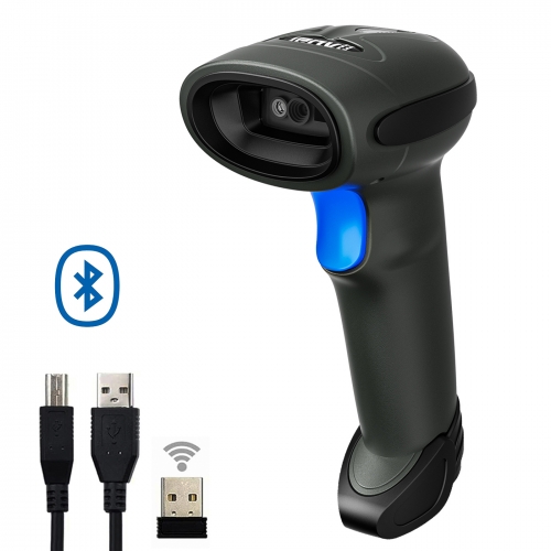 LENVII CW200 Bluetooth 2D Barcode Scanner Wired 2.4G Wireless Barcode Reader with USB Receiver for IOS Andriod System (Black)