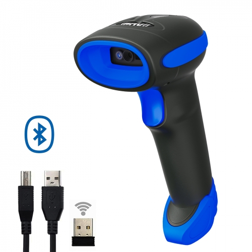 LENVII CW200 Bluetooth 2D Barcode Scanner Wired 2.4G Wireless Barcode Reader with USB Receiver for IOS Andriod System (Blue)