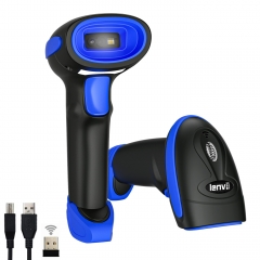 LENVII CW200 2.4G Wireless 2D Barcode Scanner Wired Cordless Barcode Reader with USB Receiver for IOS Andriod System (Blue)