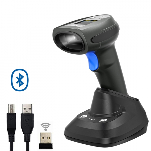 LENVII CW899 Wireless Bluetooth 2D Barcode Scanner with LCD Display, with Charging Base, One-key Pairing and Offline Storage