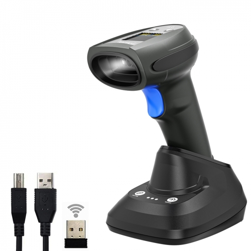 LENVII CW899 wireless barcode scanner with LCD display, one-key pairing, fast charging, offline storage, automatic or continuous scanning