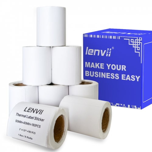 50mm×40mm×160pages/roll/1280 pages/box Three-proof thermal label paper, no carbon ribbon required (2"×1.57"×160pages), roll, core ⌀25mm, suitable for 2-3-4 inch portable Thermal barcode label printer, 2-3-4 inch thermal label barcode printer, waterproof, oil-proof, high temperature resistant. Tearable, strong adhesive, long writing retention time, suitable for supermarket labels, clothing labels, FBA labels, medical labels, MRP labels, barcode scale labels and other product labels.