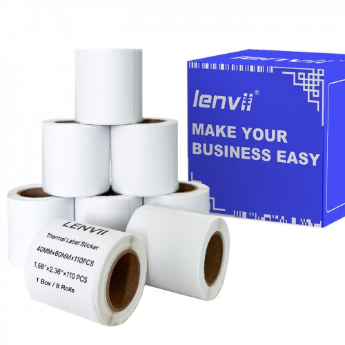 40mm×60mm×110 pages/roll/880 pages/box Three-proof thermal label paper, no carbon ribbon required (1.57"×2.36"×110 pages), roll, core ⌀25mm, suitable for 2-3-4 inch portable Thermal barcode label printer, 2-3-4 inch thermal label barcode printer, waterproof, oil-proof, high temperature resistant. Tearable, strong adhesive, long writing retention time, suitable for supermarket labels, clothing labels, FBA labels, medical labels, MRP labels, barcode scale labels and other product labels.