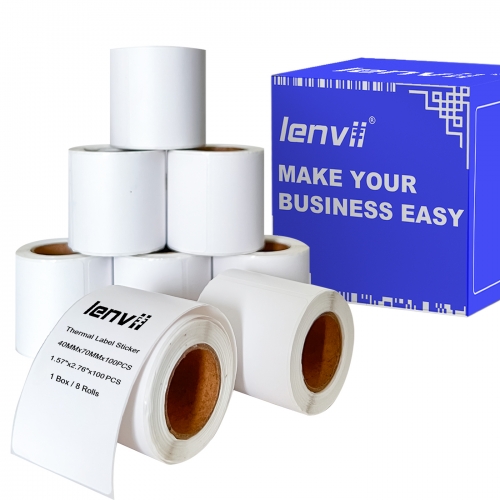 40mm×70mm×100 pages/roll/800 pages/box Three-proof thermal label paper, no carbon ribbon required (1.57"×2.76"×100 pages), roll, core ⌀25mm, suitable for 2-3-4 inch portable Thermal barcode label printer, 2-3-4 inch thermal label barcode printer, waterproof, oil-proof, high temperature resistant. Tearable, strong adhesive, long writing retention time, suitable for supermarket labels, clothing labels, FBA labels, medical labels, MRP labels, barcode scale labels and other product labels.