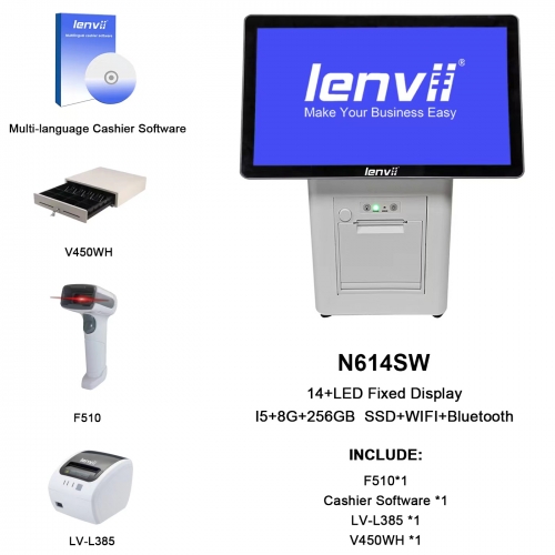 LENVII N614SW POS Terminal KIT, include (N614SW, F510, LV-L385,V450WH, Management Software)