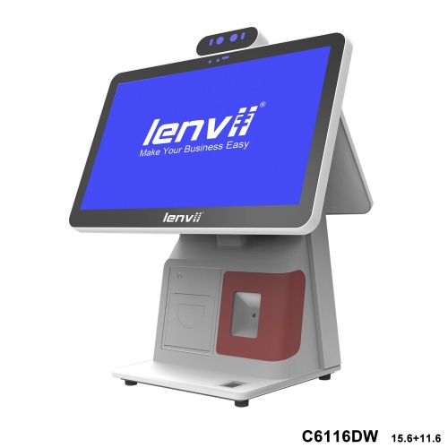 LENVII C6116DW POS Terminal 15.6in+11.6in Widescreen Touch Monitor(I5+8GB+256GB SSD+WIFI/BLUETOOTH) white