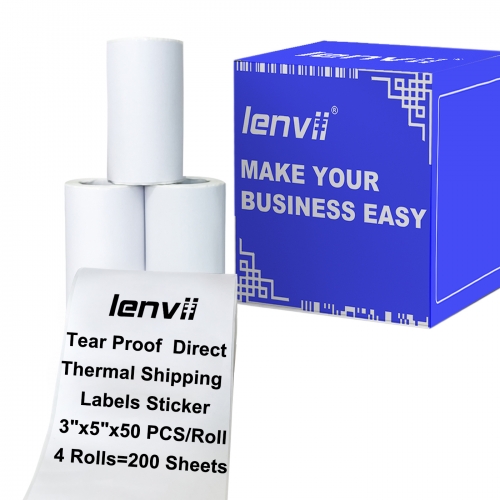 LENVII Thermal Label Sticker 3"ˣ5"ˣ50pcs(76mmˣ130mm) Barcode Label Paper 4 proof(oil-proof, water-proof, scratch-proof, tear-proof)