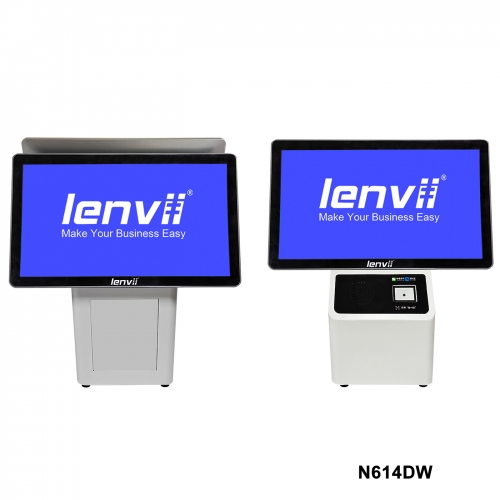 LENVII N614DW,POS Terminal 14in+14in Widescreen Touch Monitor, Configuration description: I5CPU/8g memory/256G SSD/Bluetooth, White