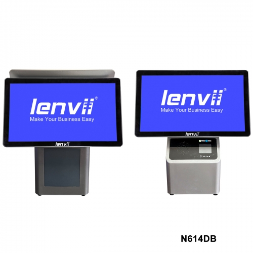 LENVII N614DB POS Terminal,14in+14in Widescreen Touch Monitor, Configuration description: I5CPU/8g memory/256G SSD/Bluetooth, Black