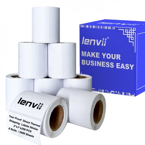 50mmˣ25mmˣ250pcs(2"ˣ1")4-proof Thermal Label Sticker Tear-proof, Water-proof, Oil-proof, Scratch-proof. Use for 2/3/4 Inches Thermal Label Printer 8Rolls/Box=2000 sheets