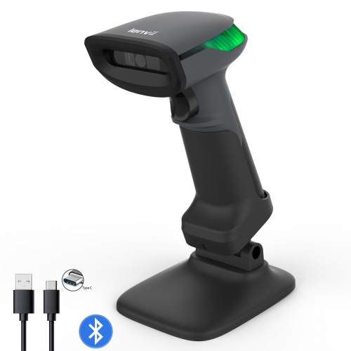 LENVII FW730 2D Barcode Scanner with Stand Handheld Type-C Charging with 3-in-1 connection wired wireless bluetooth High speed scanning