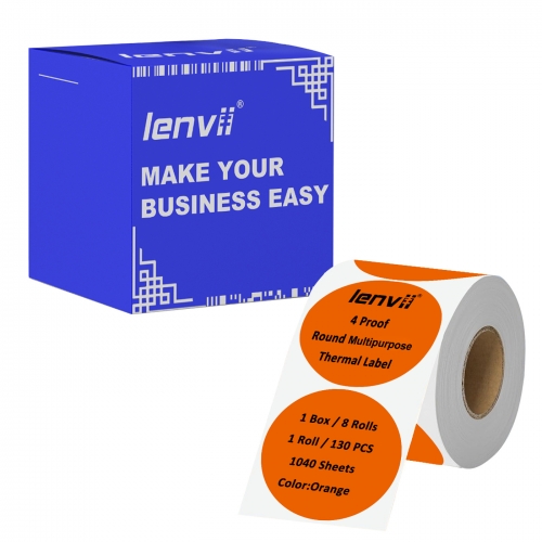 LENVII Brown 50 x 50 mm(2" x 2")Round Synthetic Thermal Label Stickers 1040 Sheets -8 Roll × 130 Label,Tear/Water/Oil/Scratch Resistant Self-Adhesive Sticker for Home,Office,Logo,Product/Gift Labeling