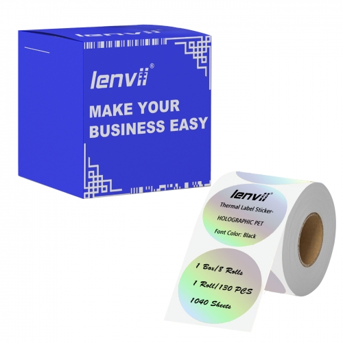 PET Thermal Label Sticker  PVC Silver Barcode Paper with Black Font 50mm∅ Diameter Round LOGO Label