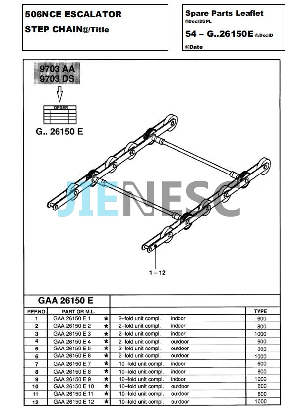 GAA26150E12 1000mm escalator step chain for 