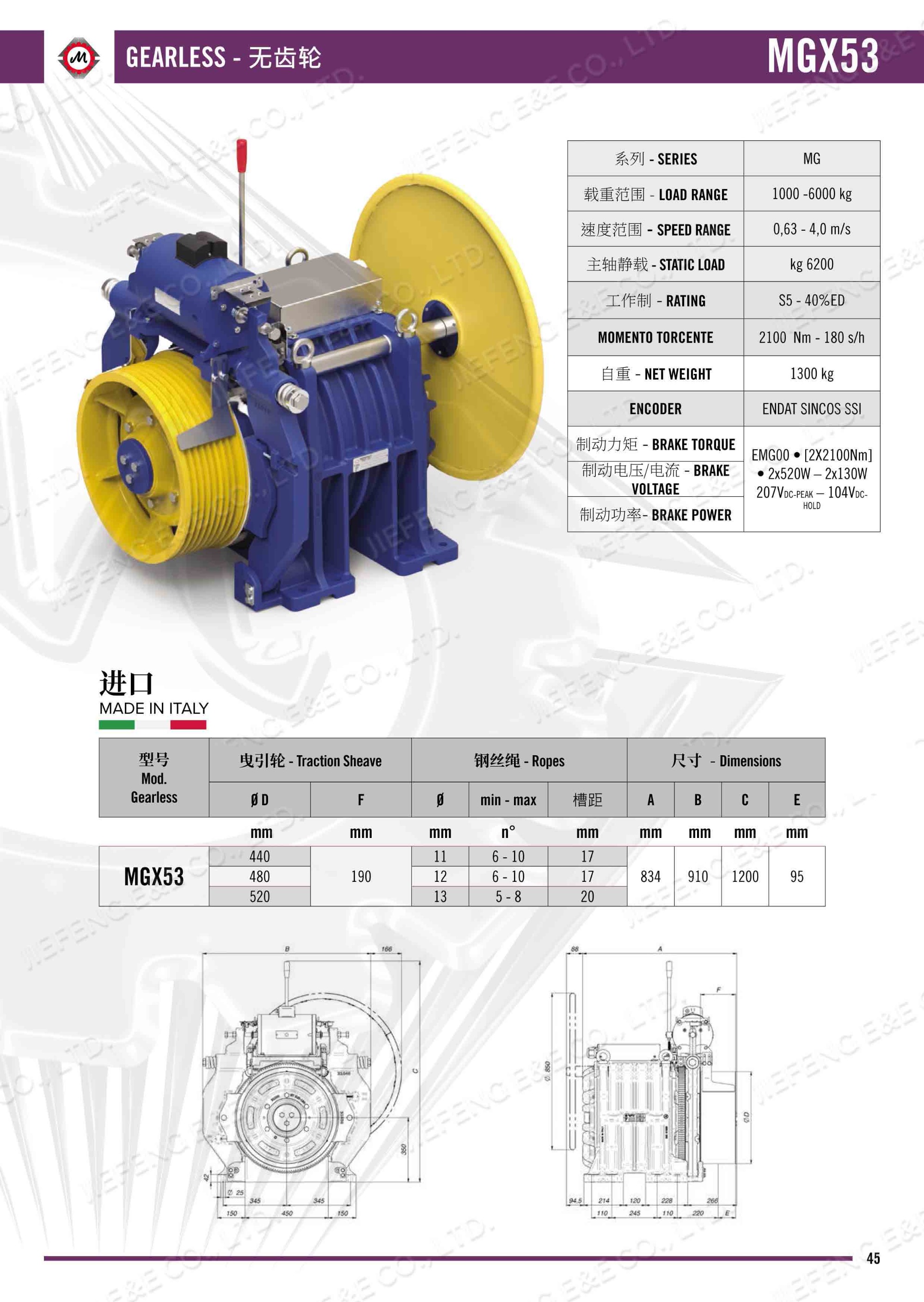 MGX53 Montanari elevator traction machine