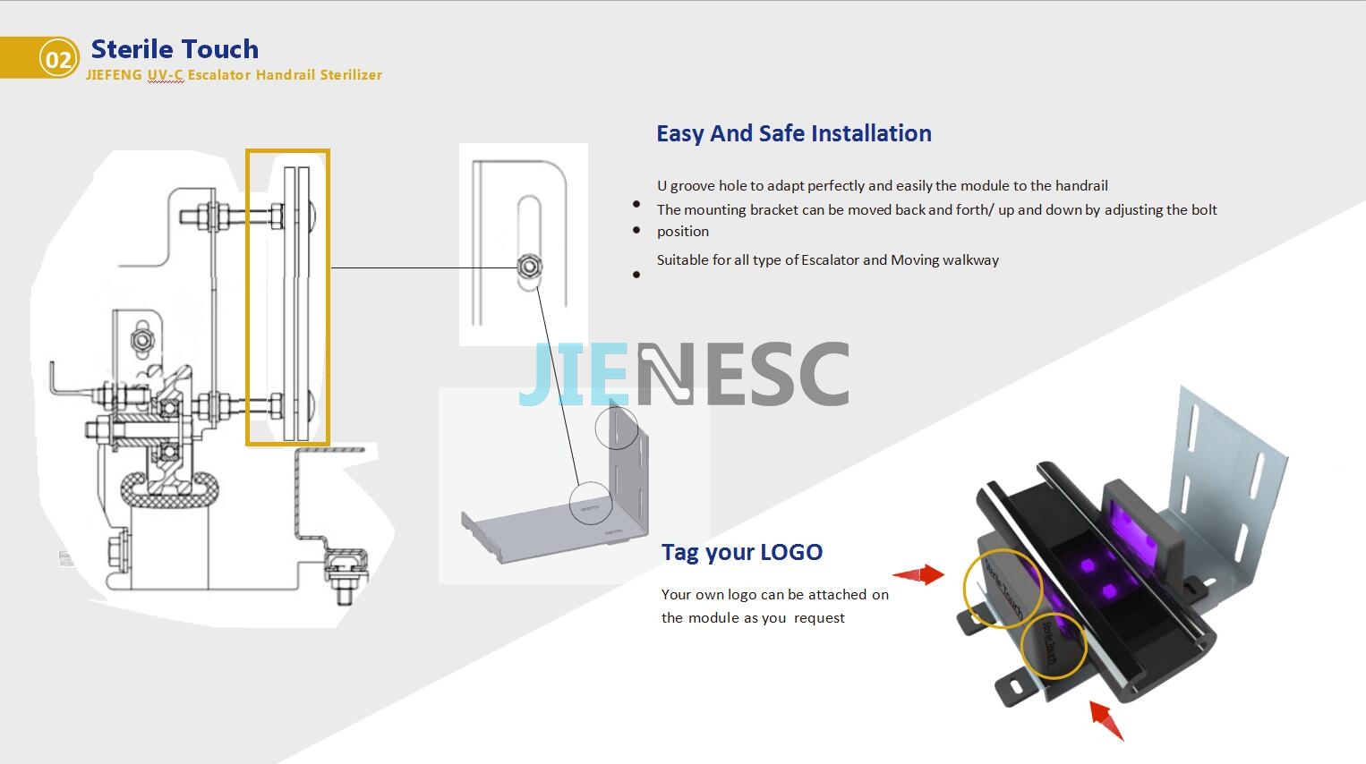 New type of inside UV-C escalator handrail sterilizer