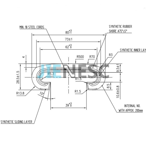 Semperit Handrail Belt for Escalator, SDS Type C600 W=80mm H=28.5mm