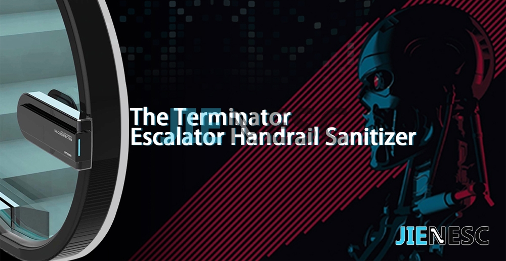 The terminator escalator handrail sanitizer