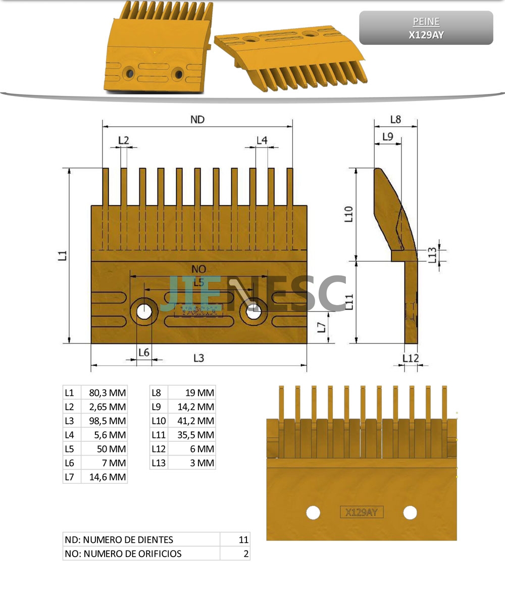 OEM Service for X129AY Yellow Escalator Comb Plate 