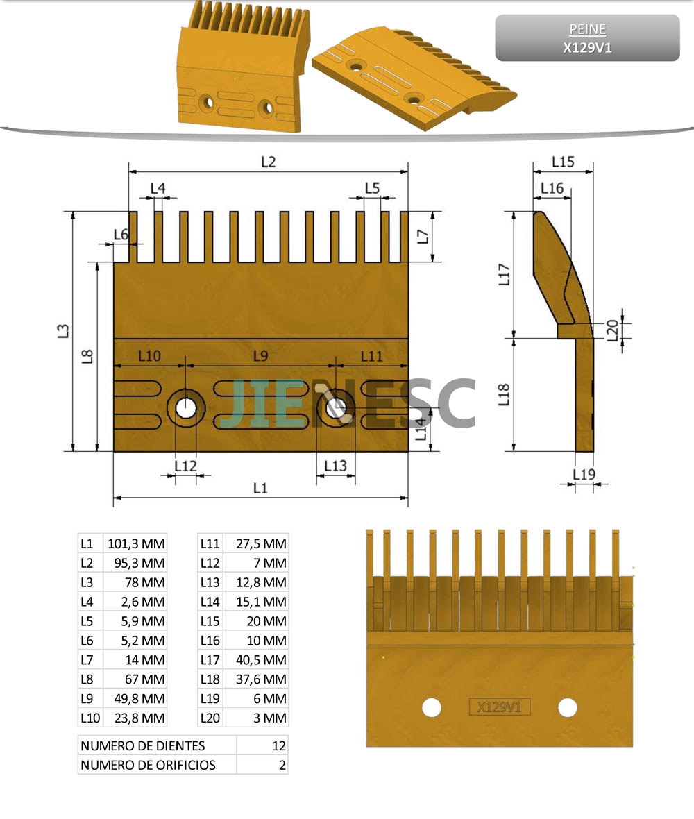 OEM Service for X129V1 Yellow Escalator Comb Plate