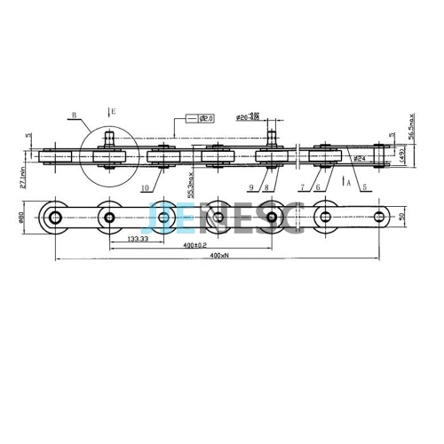 200KN 133.33mm Escalator Step Chain For ANLEV