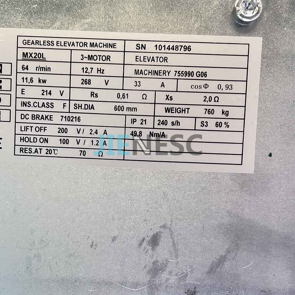 KM755990G06 MX10L Elevator Traction Machine