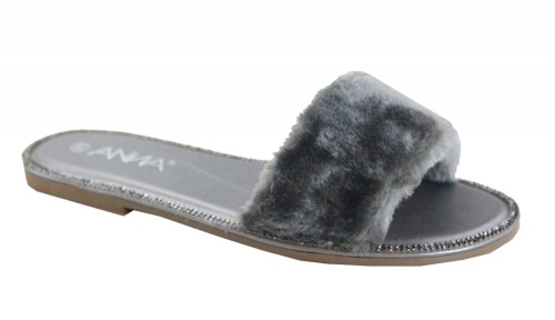 Simple Furry Band Slip On Sandals