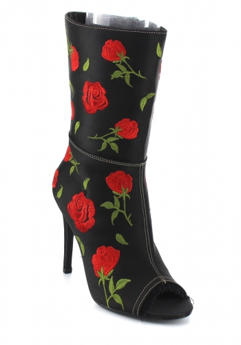 Embroider Roses Peep-toe Heel Booties