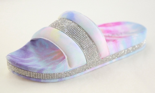 Rhinestone Trim Flat Slides